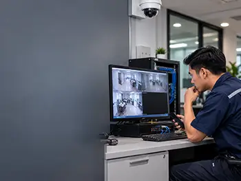 Teknisi memeriksa sistem CCTV yang mengalami gangguan