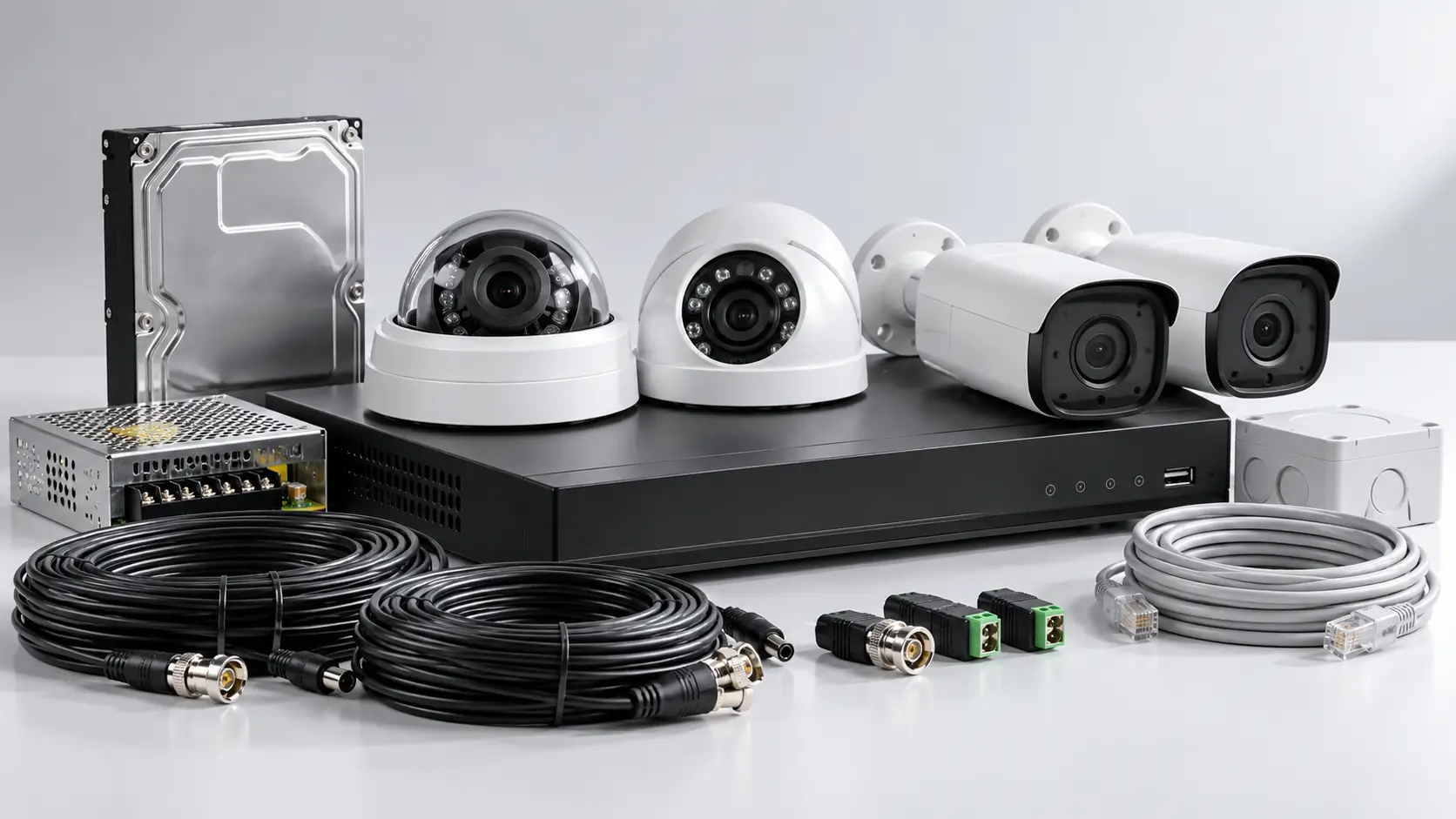 Paket CCTV dengan kamera dan perangkat DVR NVR